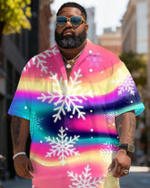 Big & Tall Men's Christmas Gradient Snowflake Print Short Sleeve Shirt Shorts Set